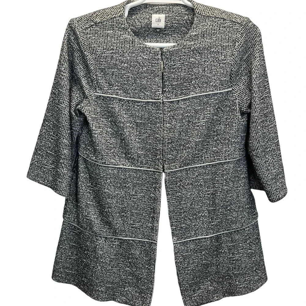 Cabi Topper Jacket‎ M Open Front Tiered Knit Gray Black Office Casual Classic